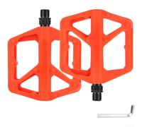 Pedales de bicicleta de carretera y montaña hechos de nailon con plataforma ancha, pernos antideslizantes de doble cara, rodamientos sellados y tiras laterales reflectantes (naranja)