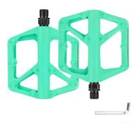 Pedales de bicicleta de carretera y montaña hechos de nailon con plataforma ancha, pernos antideslizantes de doble cara, rodamientos sellados y tiras laterales reflectantes (verde menta)
