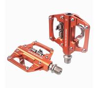 Pedales MTB Pedales automáticos MTB con autobloqueo, aleación de Aluminio CNC, rodamiento DU, Plataforma Plana Doble, Pedales for Bicicleta montaña(Orange)