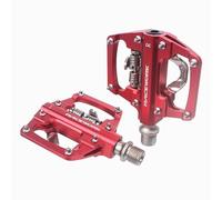 Pedales MTB Pedales automáticos MTB con autobloqueo, aleación de Aluminio CNC, rodamiento DU, Plataforma Plana Doble, Pedales for Bicicleta montaña(Red)
