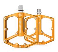 Pedales MTB Pedales de Bicicleta Planos Plataforma Ancha MTB Aluminio livianos Rodamiento Sellado 9/16 "para Carretera BMX(Golden)
