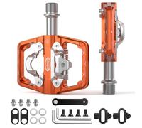 Pedales para Bicicleta de montaña compatibles con calas Shimano SPD - Pedales de Doble Cara Plataforma y automáticos, Pedales de Plataforma de 9/16” y automáticos para Carretera, MTB (Naranja)