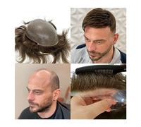 Pedazo De Pelo Para Hombre Piezas de tupé for hombres 0,04~0,06 MM piel fina V-looped cabello humano tupé 8x10 "hombres PU Poly Toupee sistema de reemplazo de cabello Peluquín Para Hombres (Color :