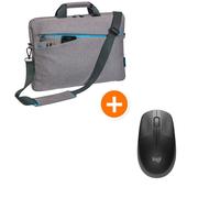 PEDEA Bolsa para portátil de 15,6" + Ratón inalámbrico Logitech M190 gris