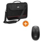 PEDEA Bolsa para portátil Trendline hasta 15,6" + ratón Logitech M190 [negro/rojo], nylon hidrófugo, armazón acolchado