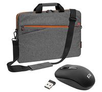 Pedea Bolso bandolera para portátil de hasta 13,3", con ratón inalámbrico, color gris y naranja