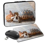 Pedea Design - Funda para Tablet (10,1 Pulgadas, con Alfombrilla de ratón y ratón inalámbrico, diseño de Conejo y Tortuga, Color Negro
