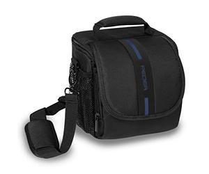 PEDEA Funda para cámaras réflex Essex con Cubierta para la Lluvia, Bolsillos para Accesorios y Correa para el Hombro/Size M, Negro/Azul