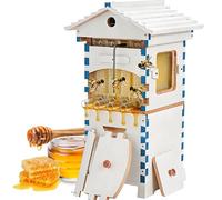 pedenencelia Kit De Inicio para Colmena Autofluyente, Colmena De Madera Duradera con Ventana De Observación Y Llave para La Cosecha De Miel, Juego Completo De Colmena Automática 4frame
