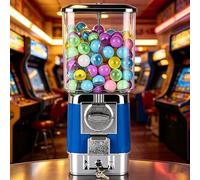 pedenencelia Máquina Expendedora de Centavos, Capacidad para 220 x 32mm Bolas Gacha, Elija un Diámetro de Juguetes de 1-1,38", Palanca Mecánica - Incluye 100 Cápsulas + 50 Fichas Blue