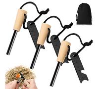 Pedernal - Pedernal Supervivencia Profesional,3PCS Iniciador de Fuego,Encendedor Supervivencia,Pedernal para Fuego con Mango de Madera Hecho a Mano,Arrancador de Fuego para Camping Senderismo Exterior