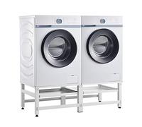 Pedestal Doble para Lavadora y Secadora Soporte con Estante Extraíble Almohadillas Antideslizantes Patas Engomadas Acero Sinterizado 124 x 54 x 37 cm Blanco