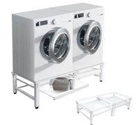 Pedestal para lavadora con 2 estantes extraíbles, estructura doble de metal estable (máx. 300 kg), 2 zócalos para debajo del armario para secadora/frigorífico, 124 (largo) x 58 (ancho) cm, color
