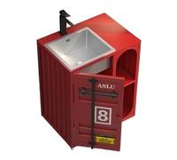Pedestal que ahorra espacio Tocador de baño 27,5 pulgadas, mueble independiente con lavabo acero inoxidable, pedestal gabinete metal estilo industrial almacenamiento abierto(Red)