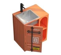 Pedestal que ahorra espacio Tocador de baño 27,5 pulgadas, mueble independiente con lavabo acero inoxidable, pedestal gabinete metal estilo industrial almacenamiento abierto(Orange)