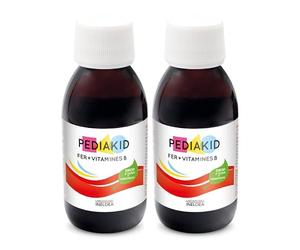 PEDIAKID - Hierro + Vitaminas B - Complemento alimenticio - Fórmula Exclusiva a base de Sirope de Agave - Optimiza el consumo de hierro - Ayuda a reducir la fatiga - Sabor plátano - Lote de 2