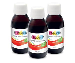 PEDIAKID - Hierro + Vitaminas B - Complemento alimenticio - Fórmula Exclusiva a base de Sirope de Agave - Optimiza el consumo de hierro - Ayuda a reducir la fatiga - Sabor plátano - Lote de 3