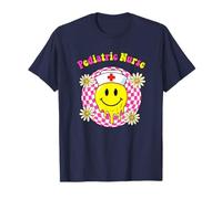 Pediátrica Enfermera Retro Melting Yellow Smile Checkerboard Peds Camiseta