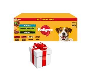 PEDIGREE® Adult Comida húmeda para perros adultos, Selección de sabores en salsa, 80 x 100 g + SORPRESA PARA SU PERRO