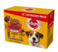 Pedigree Comida húmeda en gelatina para perros adultos con ternera, pollo, cordero y ave 12x100g