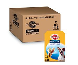 Pedigree DentaStix Daily Oral Care Merienda para el cuidado dental para perros pequeños - golosinas para perros con sabor a pollo y ternera para todos los días - 112 barras (4 x 28 piezas)