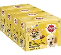 Pedigree Júnior Comida para Perros Vital Protection para Cachorros, 48 porciones, 12 x 100 g (4 Unidades) - Comida húmeda para Perros en 4 variedades en gelatina con Pollo, Vaca, Aves, Cordero