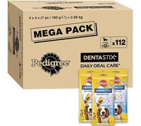 PEDIGREE Pack de Dentastix de uso Diario para la Limpieza Dental de Perros Medianos, Sabor Ternera y Pollo, 180 g (Paquete de 16)