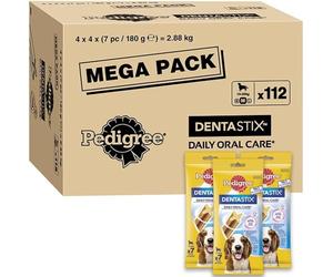 PEDIGREE Pack de Dentastix de uso Diario para la Limpieza Dental de Perros Medianos, Sabor Ternera y Pollo, 180 g (Paquete de 16)