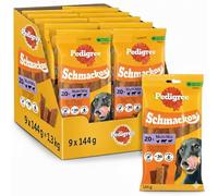 Pedigree Schmackos Multi Mix, Snacks para Perros, 20 Unidades por Bolsa, 9 Paquetes de 144g, Total 1.3kg