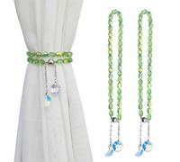 PEDOBO Alzapaños magnéticos para cortinas, paquete de 2 colgantes de sol y luna con cuentas de cristal, para decoración de ventana, hogar, oficina (verde)