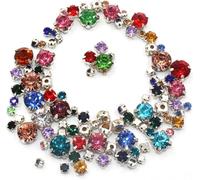 pedrería, 100 unidades/bolsa de piedras cristal varios tamaños, cuentas sueltas for ropa, engaste garra plateada, diamantes imitación for coser, for vestido novia(Mix Color)