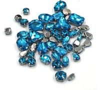 pedrería, 50 piezas/bolsa de piedras cristal con formas variadas for coser, engastes garra plata, diamantes imitación, for hacer tú mismo, bolsos, zapatos y accesorios ropa(Lake Blue)