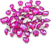 Pedrería, 50 piezas/bolsa de piedras cristal formas variadas for coser, engaste garra plata, cristales imitación moca AB, for bolsos, zapatos y accesorios ropa(Rose Ab Mk)