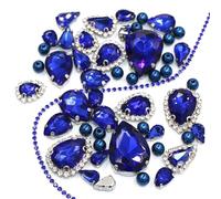 Pedrería, Cadena de copa cristal con strass for coser, diamantes imitación multicolor y múltiples bases(Royal Blue,Sliver Base)