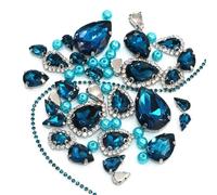 Pedrería, Cadena de copa cristal con strass for coser, diamantes imitación multicolor y múltiples bases(Peacock Blue,Gold Base)