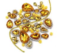 Pedrería, Cadena de copa cristal con strass for coser, diamantes imitación multicolor y múltiples bases(Gold Yellow,Gold Base)