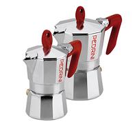 PEDRINI 2 máquinas de café Moka para espresso, capacidad 1 taza y 3 tazas de capacidad, aleación de aluminio EN 601, color rojo, diseño italiano
