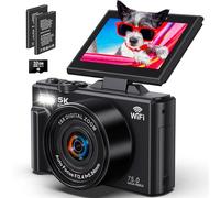 Pedtail 5K - Cámaras digitales de 75 MP para fotografía y vlogging - Cámara con enfoque automático y pantalla abatible de 180° y zoom