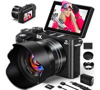 Pedtail Cámaras digitales 8K para fotografía, cámara de video de enfoque automático de 88 MP para YouTube con pantalla abatible de 3 pulgadas y 180°, cámara de video UHD para fotógrafo principiante