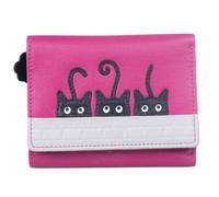 Peek-a-Boo Black Cats - Bolso pequeño de tres pliegues de Mala - Cartera de piel auténtica con protección RFID, ranuras para tarjetas y bolsa de regalo para el polvo - 11 × 9 × 1 pulgada, Pink, S