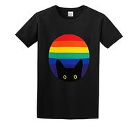 Peeking Cat In Rainbow Circle Unisex 100% Cotton Short-Sleeve T-Shirts Black S