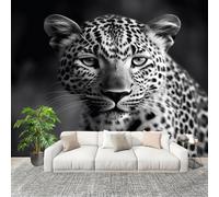 Peel and Stick DIY Fotomurales 200X140 cm Animales Leopardo Retrato Decoración Papel Tapiz del hogar Murales Creativo En Blanco Y Negro Salón Dormitorio Oficina Habitación Fondo Pegatinas Pared