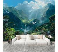 Peel and Stick DIY Fotomurales 200X140 cm Paisaje De Cascada En El Valle Decoración Papel Tapiz del hogar Murales Creativo Verde Salón Dormitorio Oficina Habitación Fondo Pegatinas Pared