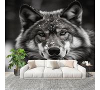 Peel and Stick DIY Fotomurales 250X175 cm Animales Lobo Primer Plano Decoración Papel Tapiz del hogar Murales Creativo En Blanco Y Negro Salón Dormitorio Oficina Habitación Fondo Pegatinas Pared