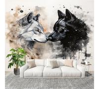 Peel and Stick DIY Fotomurales 250X175 cm Creatividad Animales Lobos. Decoración Papel Tapiz del hogar Murales Creativo Beige Salón Dormitorio Oficina Habitación Fondo Pegatinas Pared