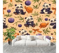 Peel and Stick DIY Fotomurales 250X175 cm Dibujos Animados Animales Panda Decoración Papel Tapiz del hogar Murales Creativo Color Naranja Salón Dormitorio Oficina Habitación Fondo Pegatinas Pared