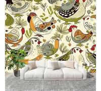 Peel and Stick DIY Fotomurales 250X175 cm Dibujos Animados Aves De Corral Gallo Decoración Papel Tapiz del hogar Murales Creativo Verde Salón Dormitorio Oficina Habitación Fondo Pegatinas Pared