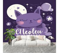 Peel and Stick DIY Fotomurales 250X175 cm Dibujos Animados Creativo Gato Decoración Papel Tapiz del hogar Murales Creativo PúRpura Salón Dormitorio Oficina Habitación Fondo Pegatinas Pared