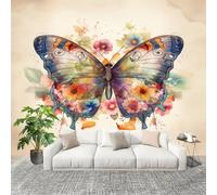 Peel and Stick DIY Fotomurales 250X175 cm Estilo Acuarela Arte Mariposas. Decoración Papel Tapiz del hogar Murales Creativo Beige Salón Dormitorio Oficina Habitación Fondo Pegatinas Pared