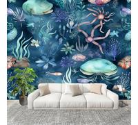 Peel and Stick DIY Fotomurales 250X175 cm OcéAno Animales Conchas Marinas Tema. Decoración Papel Tapiz del hogar Murales Creativo Azul Salón Dormitorio Oficina Habitación Fondo Pegatinas Pared